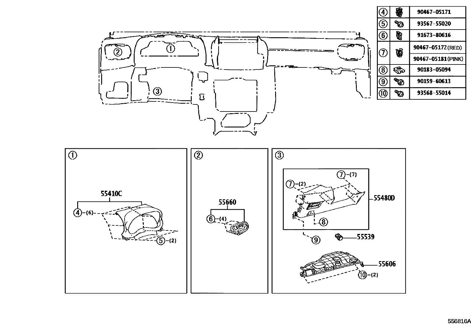 Toyota YARIS 仪表板和手套箱 EPC diagram — 556816A