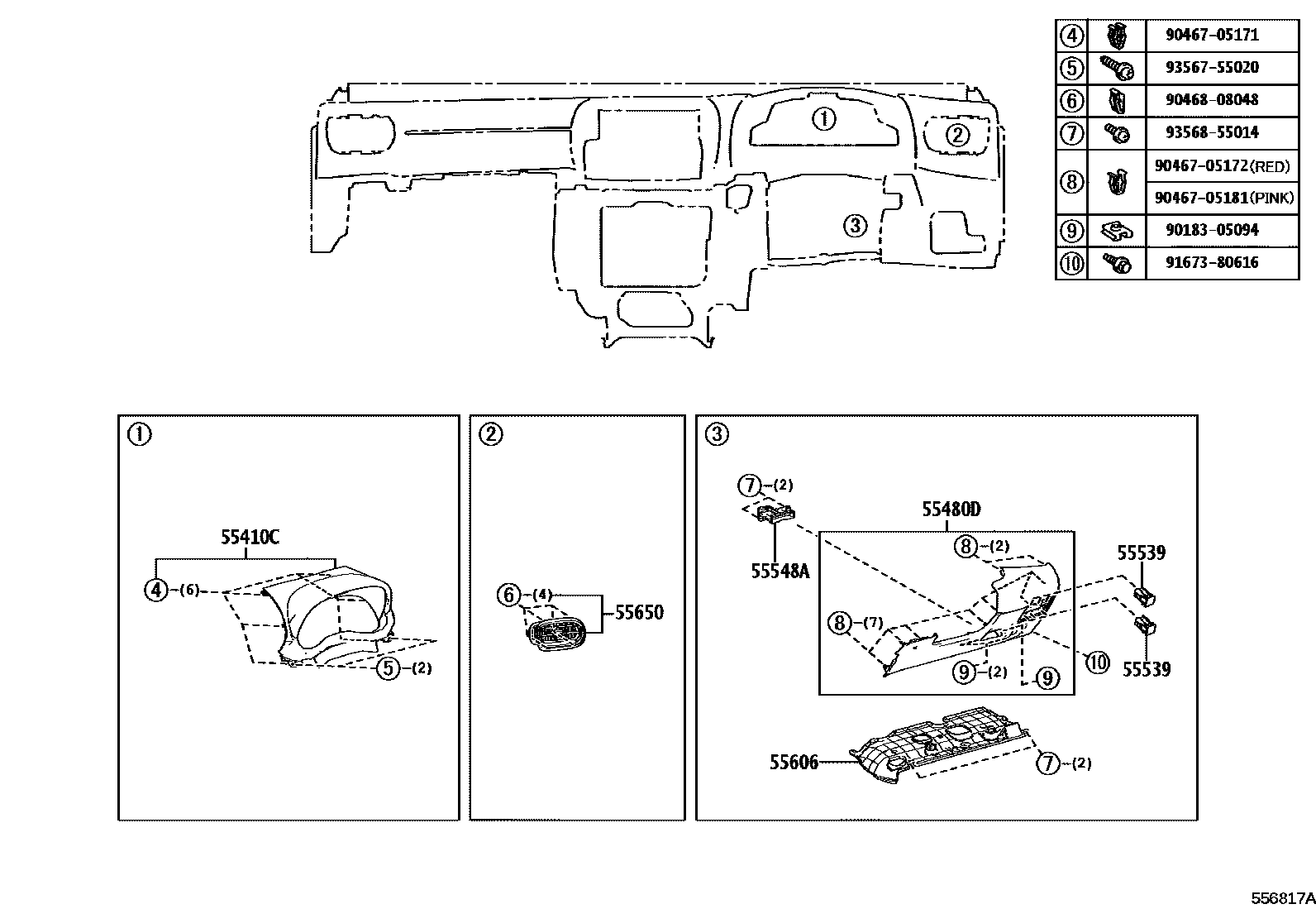 Toyota YARIS 仪表板和手套箱 EPC diagram — 556817A