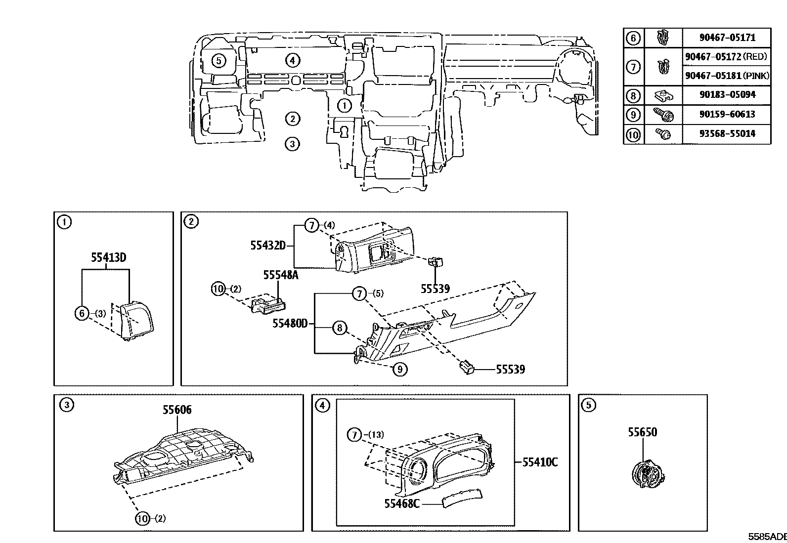 Toyota YARIS 仪表板和手套箱 EPC diagram — 5585ADB