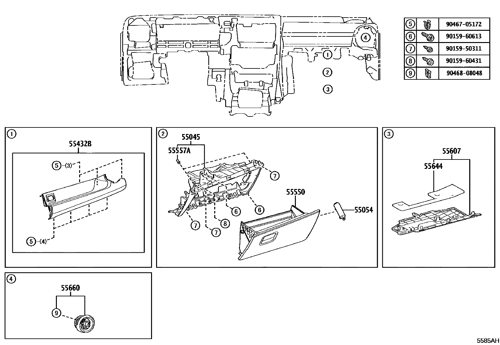 Toyota YARIS 仪表板和手套箱 EPC diagram — 5585AH