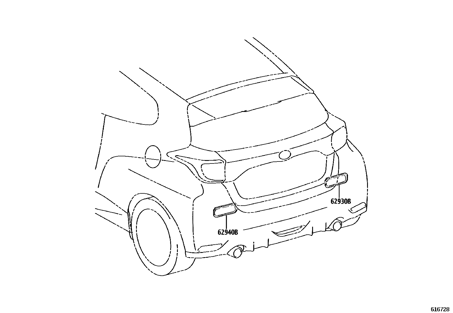 Toyota YARIS 车侧通风装置 EPC diagram — 616728