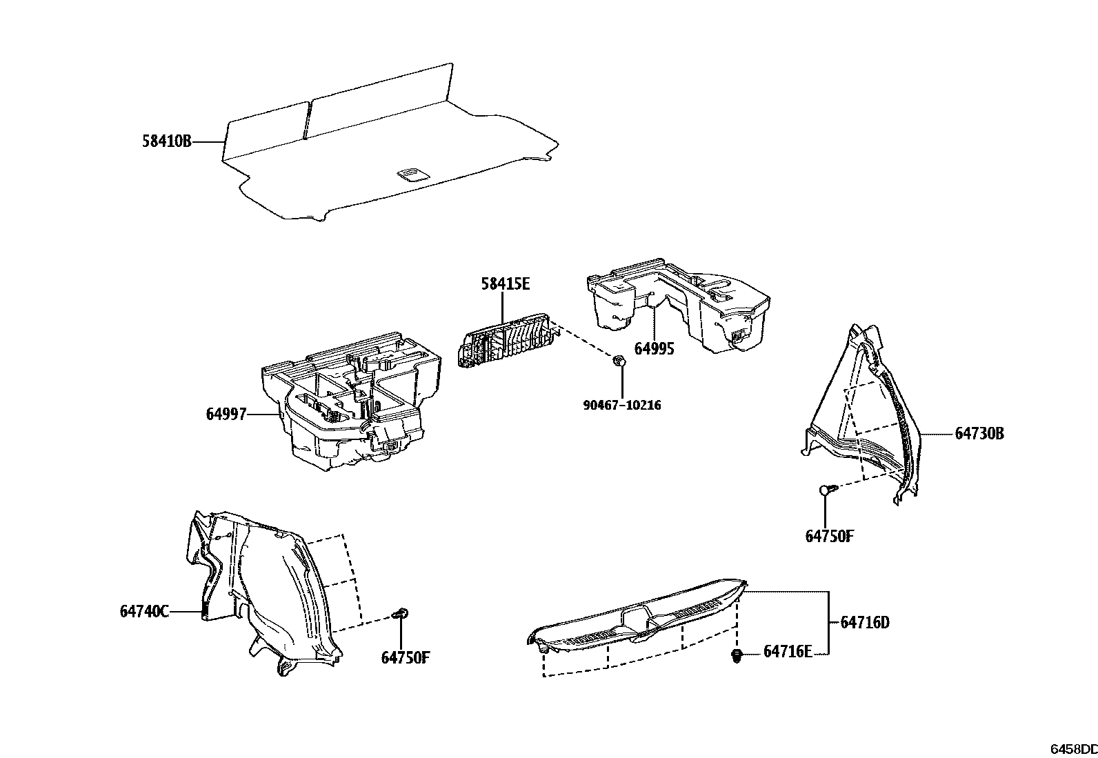 Toyota YARIS 底板和底板装饰罩 EPC diagram — 6458DD