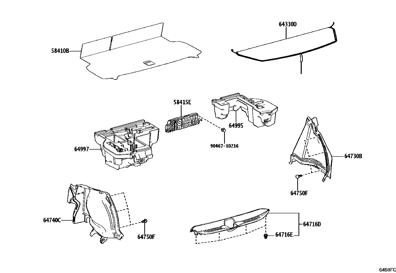 Toyota YARIS 底板和底板装饰罩 EPC diagram — 6458FG