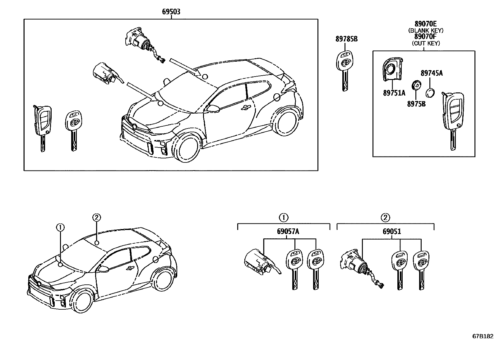 Toyota YARIS 锁芯组件 EPC diagram — 67B182
