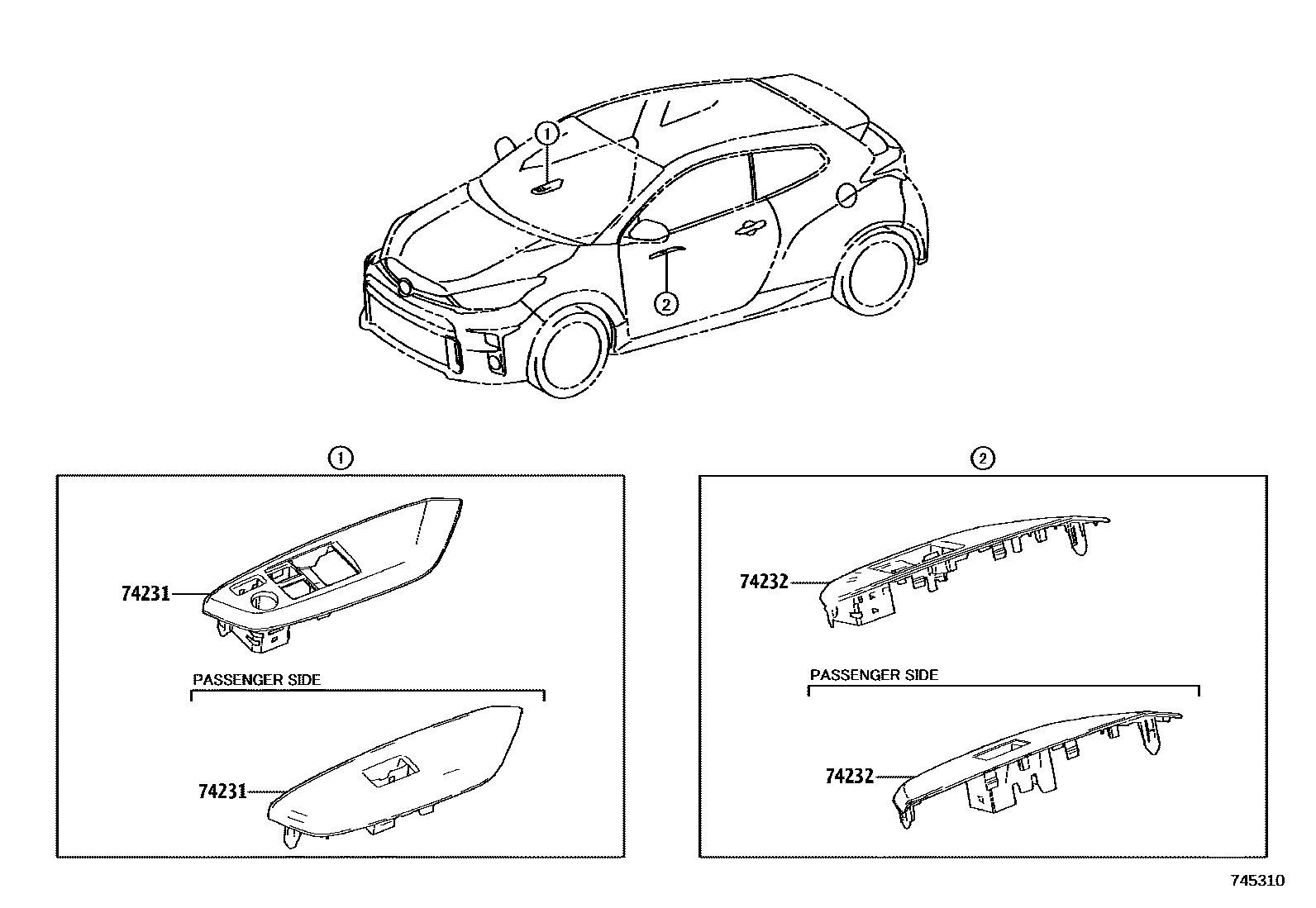Toyota YARIS 扶手和遮阳板 EPC diagram — 745310