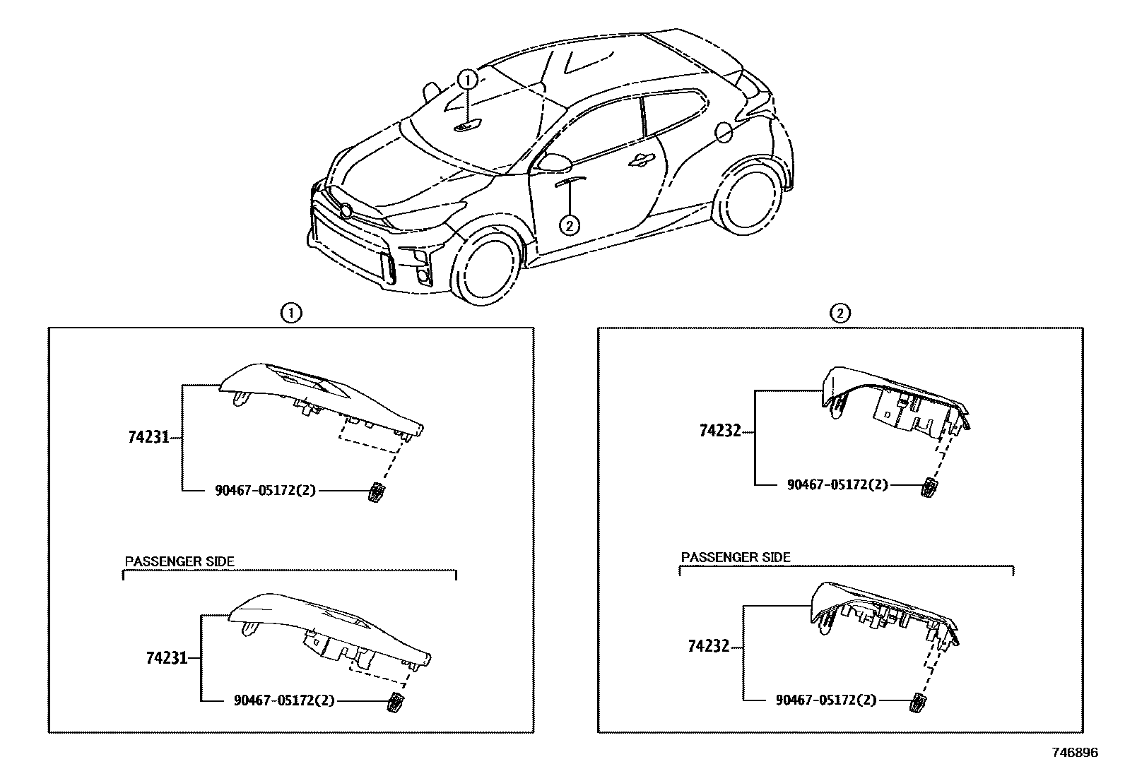Toyota YARIS 扶手和遮阳板 EPC diagram — 746896