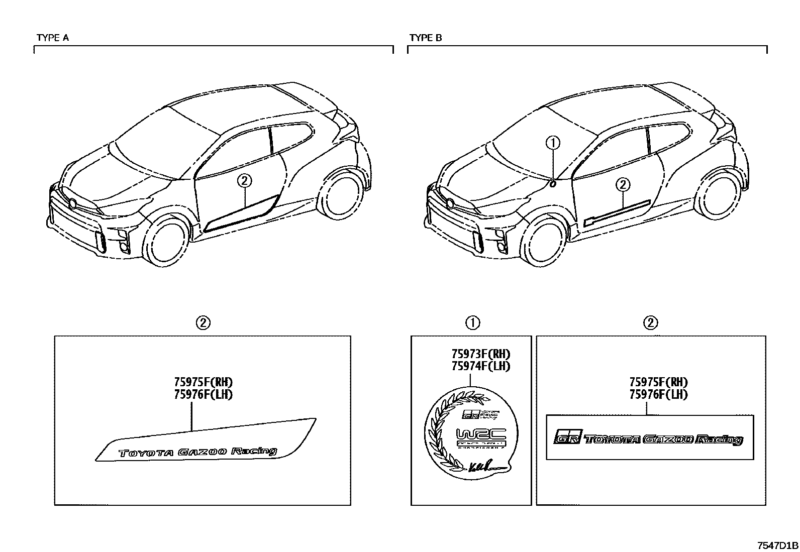 Toyota YARIS 车身镶条 EPC diagram — 7547D1B