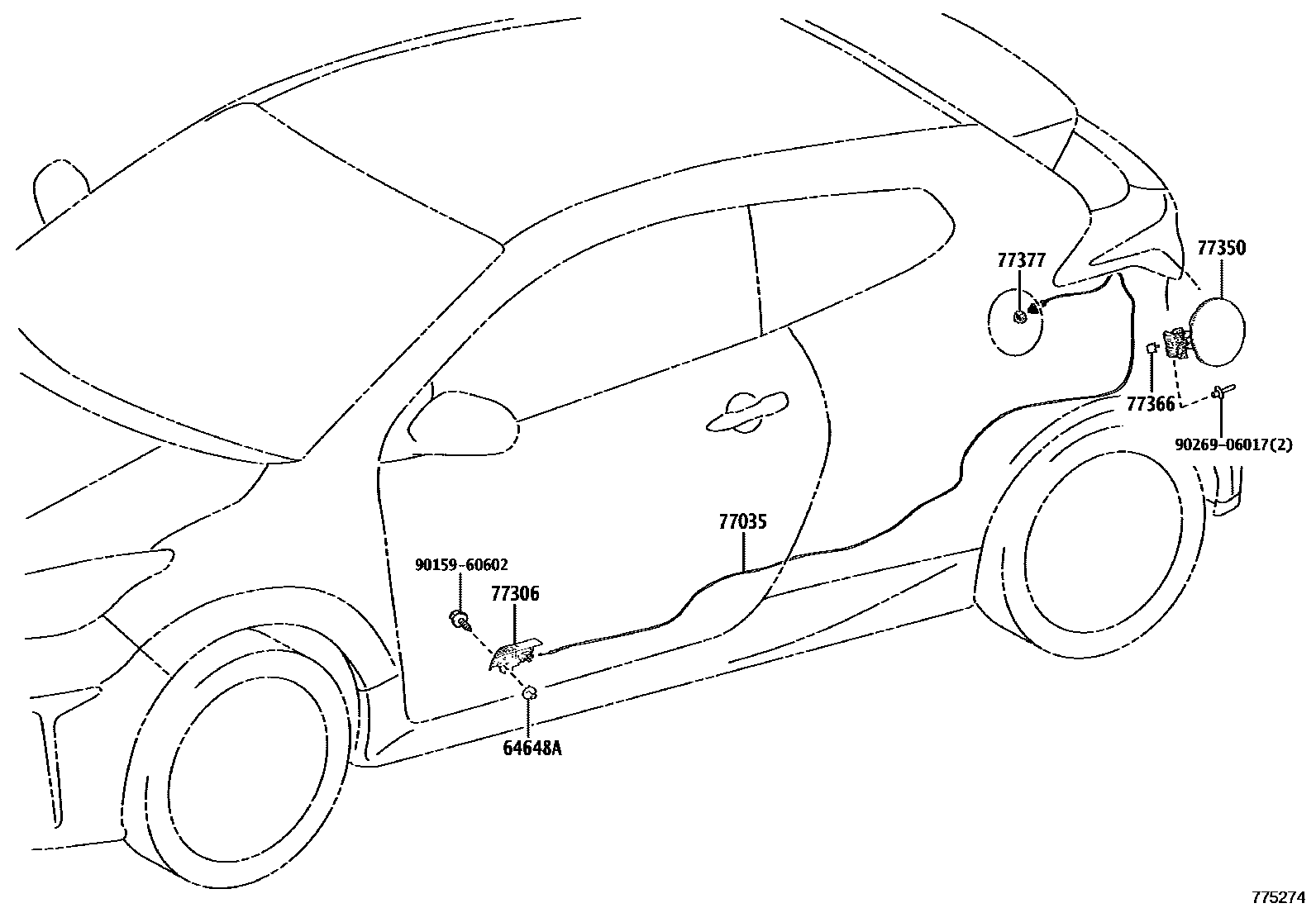 Toyota YARIS 燃油箱和燃油管 EPC diagram — 775274