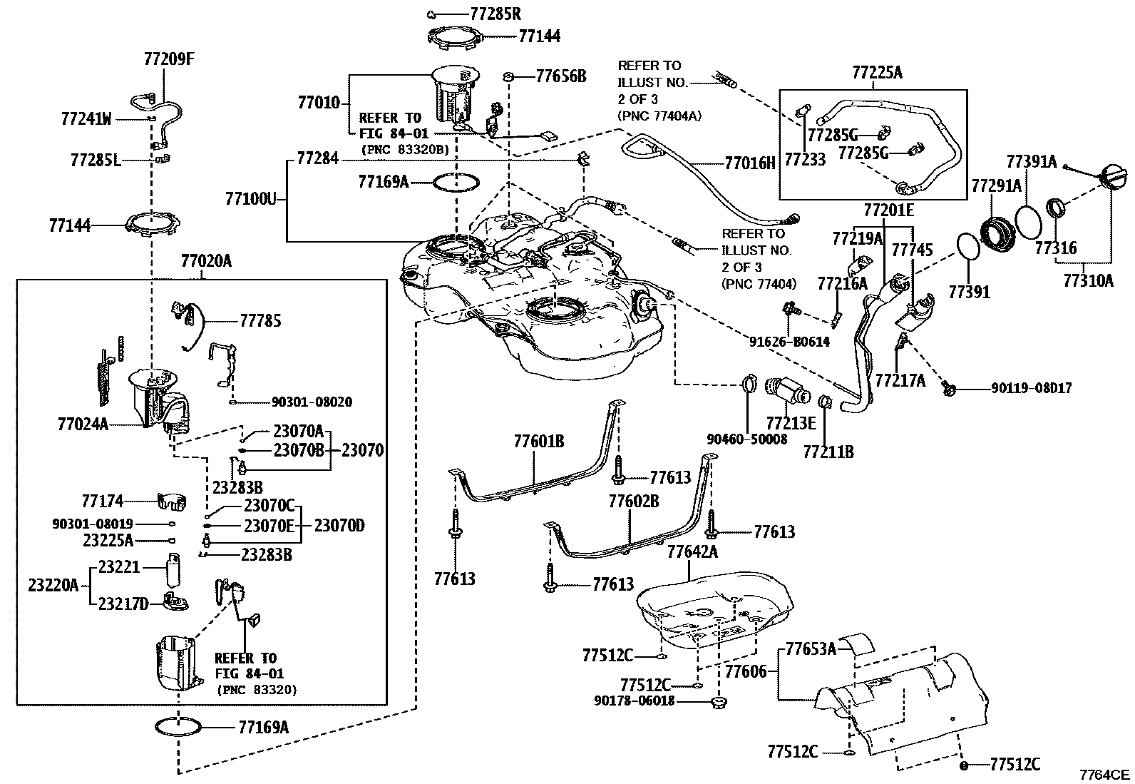 Toyota YARIS 燃油箱和燃油管 EPC diagram — 7764CE