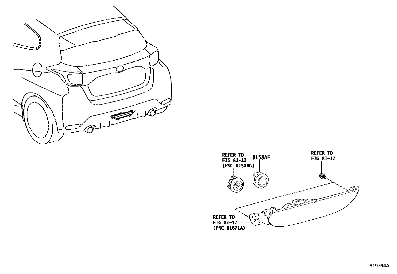 Toyota YARIS 后雾灯 EPC diagram — 819764A