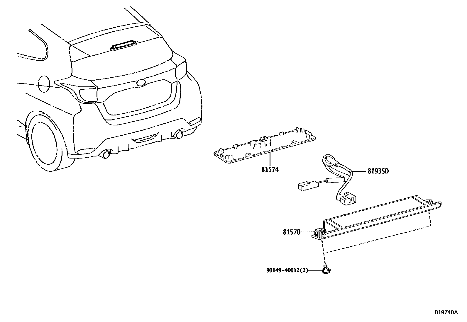 Toyota YARIS 高位刹车灯 EPC diagram — 819740A