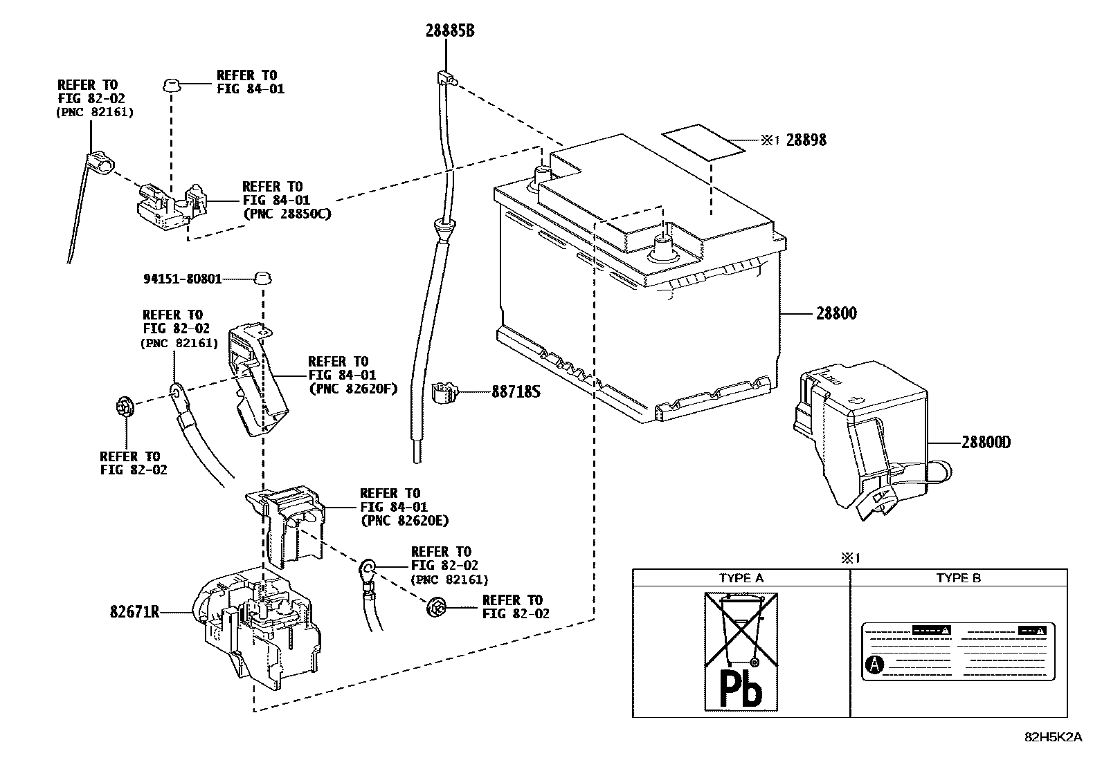 Toyota YARIS 蓄电池和蓄电池电缆 EPC diagram — 82H5K2A