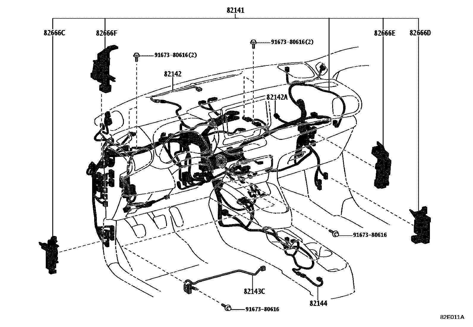Toyota YARIS 线束和卡夹 EPC diagram — 82E011A