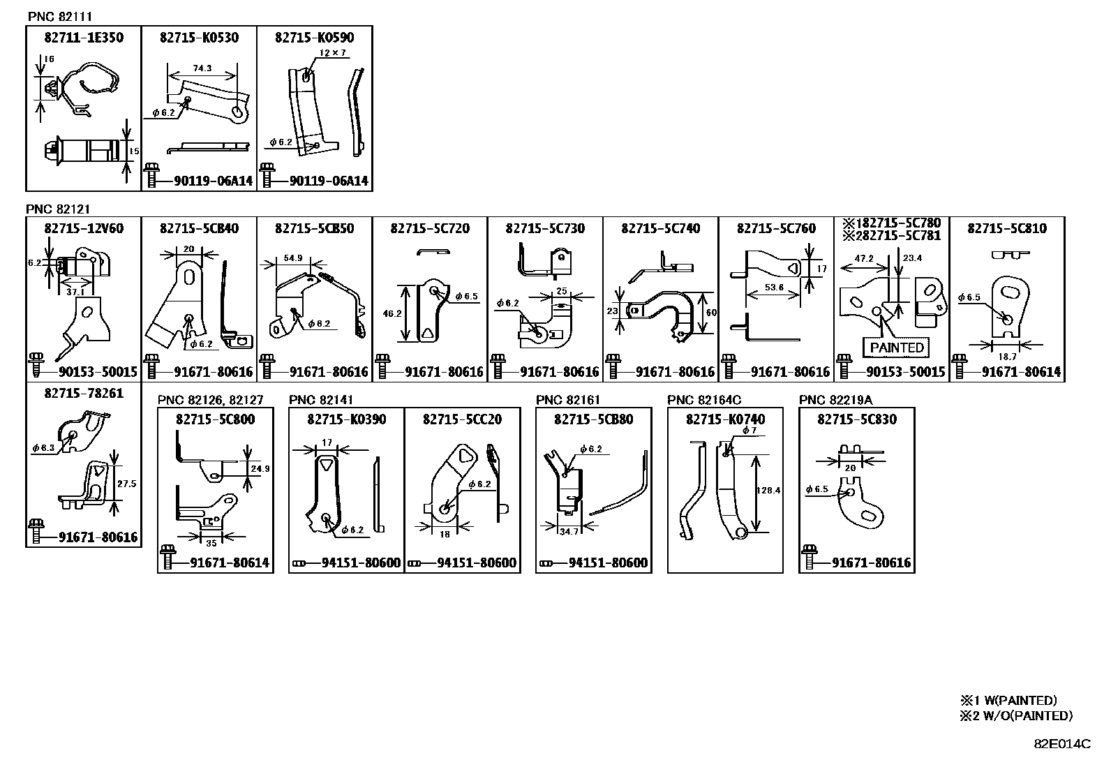 Toyota YARIS 线束和卡夹 EPC diagram — 82E014C