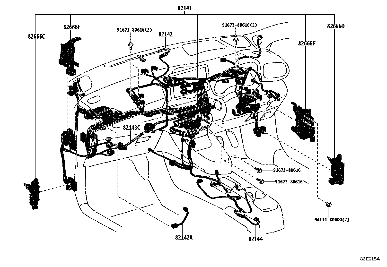 Toyota YARIS 线束和卡夹 EPC diagram — 82E015A
