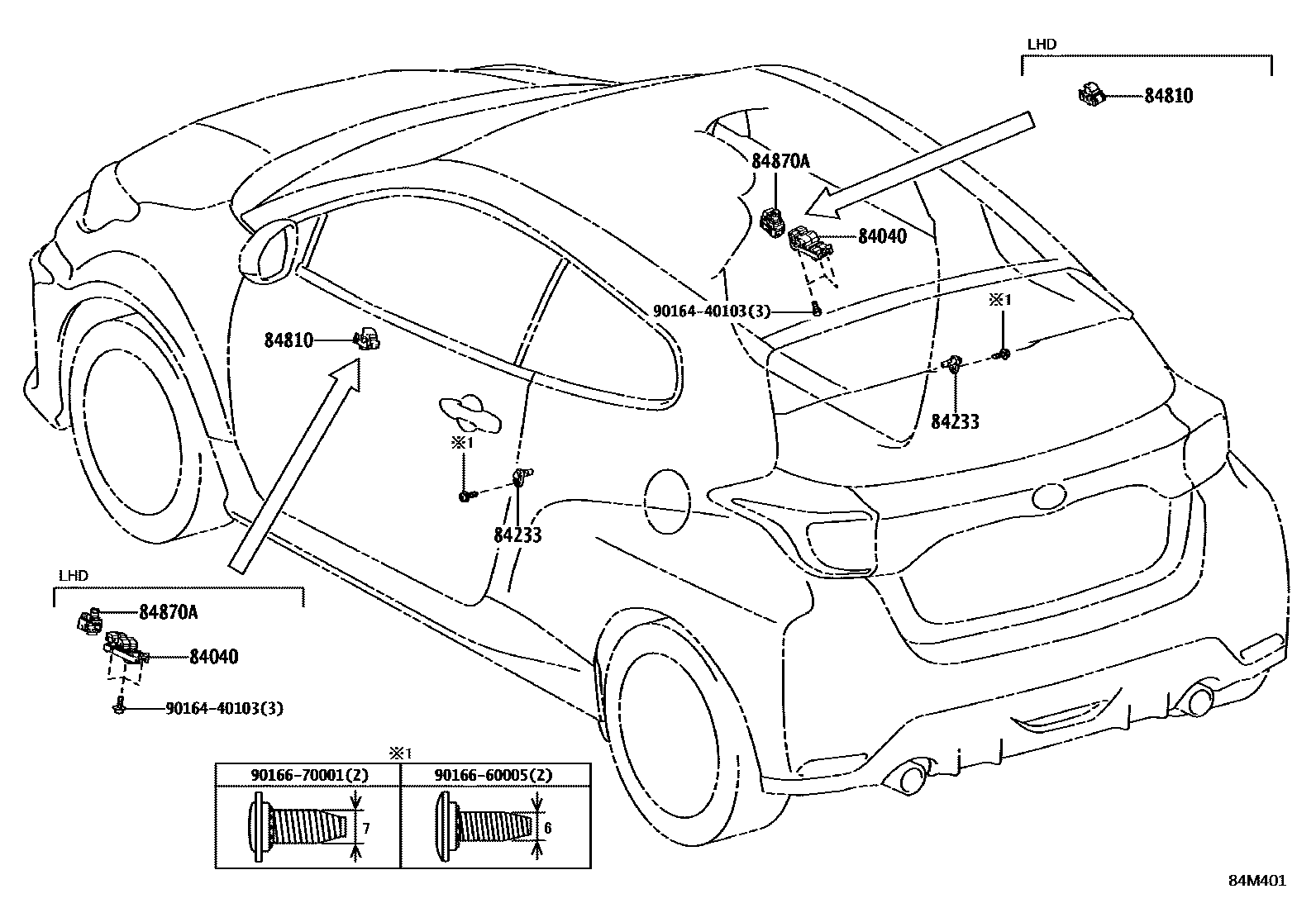 Toyota YARIS 开关和继电器和ECU EPC diagram — 84M401