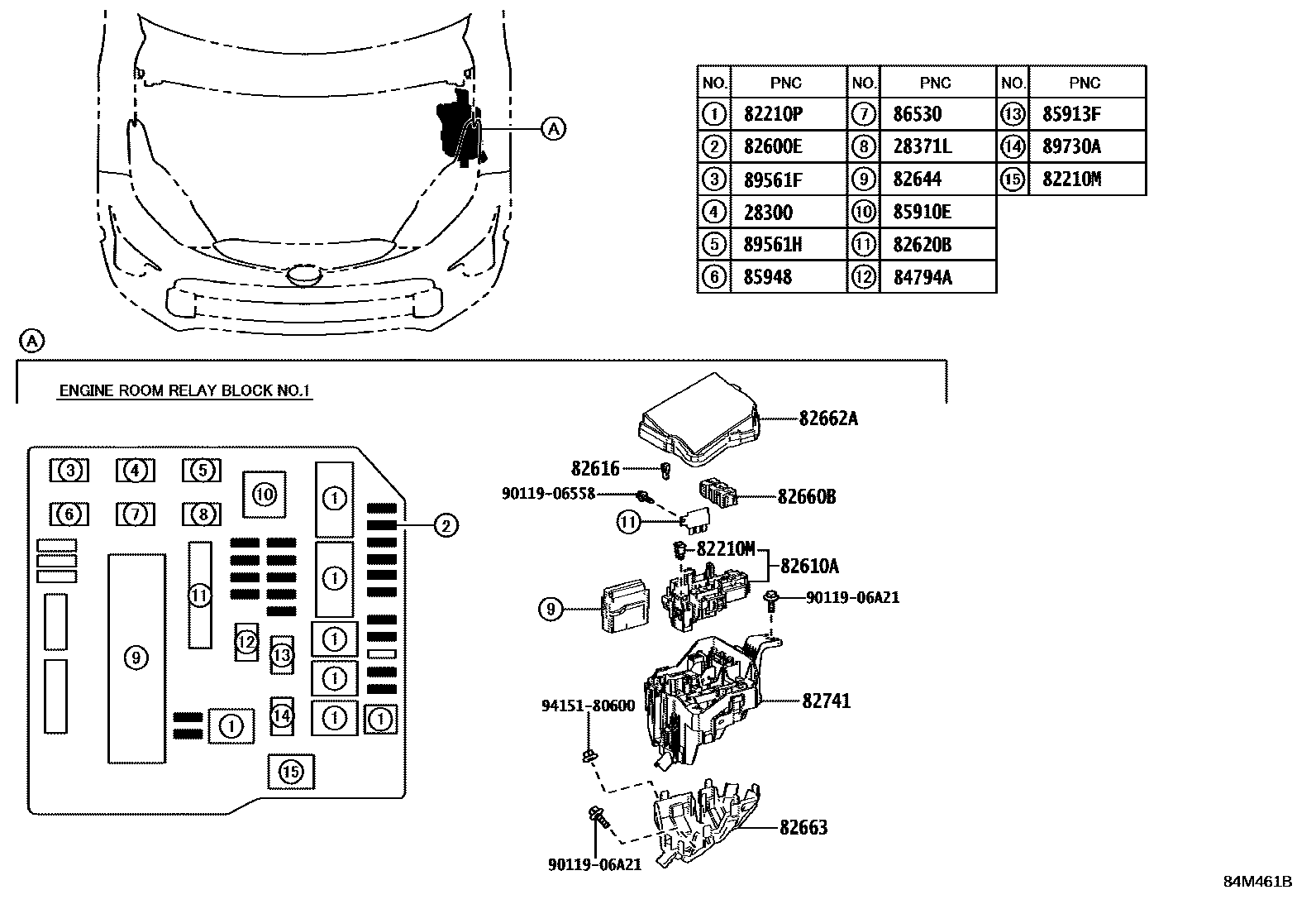 Toyota YARIS 开关和继电器和ECU EPC diagram — 84M461B