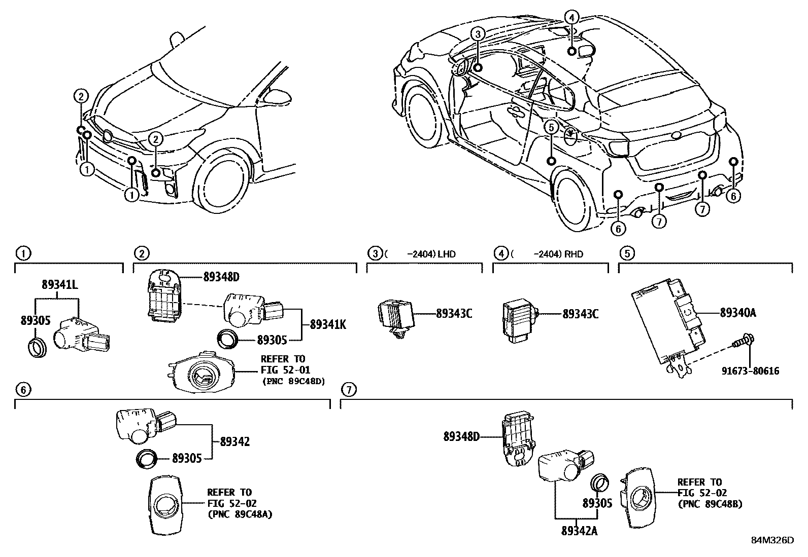 Toyota YARIS 测距雷达和倒车雷达 EPC diagram — 84M326D