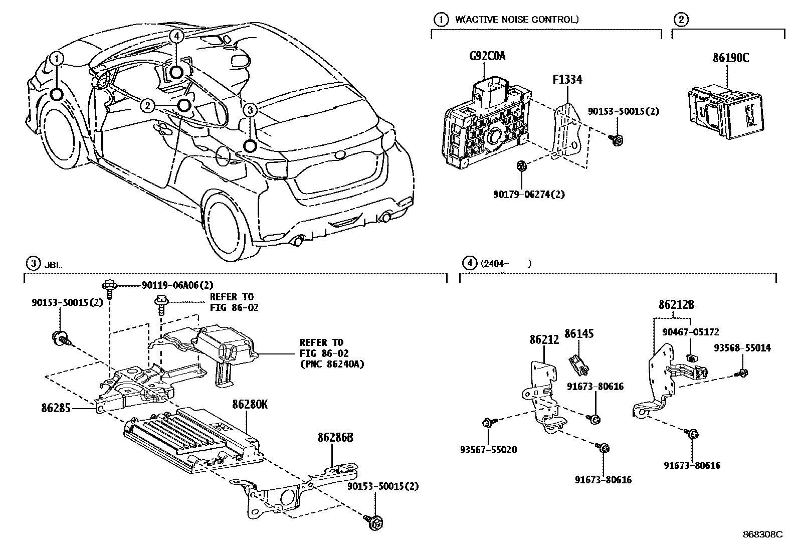 Toyota YARIS 收音机、放大器和冷凝器 EPC diagram — 868308C