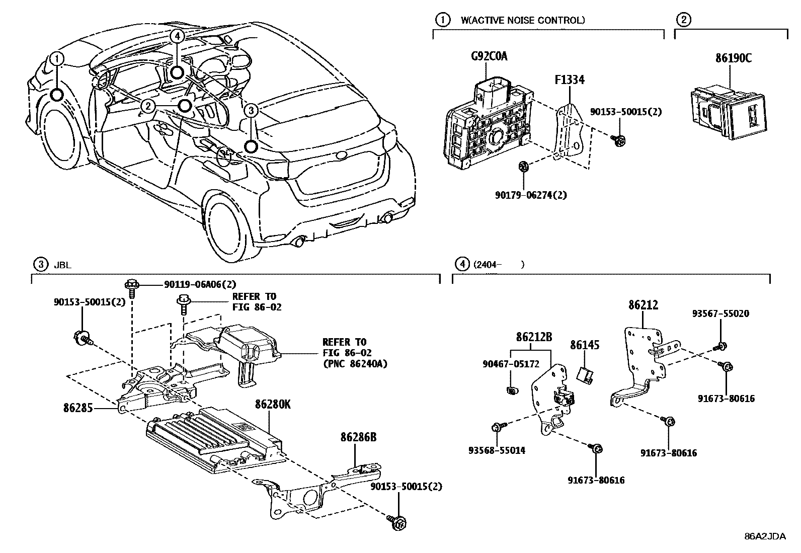 Toyota YARIS 收音机、放大器和冷凝器 EPC diagram — 86A2JDA