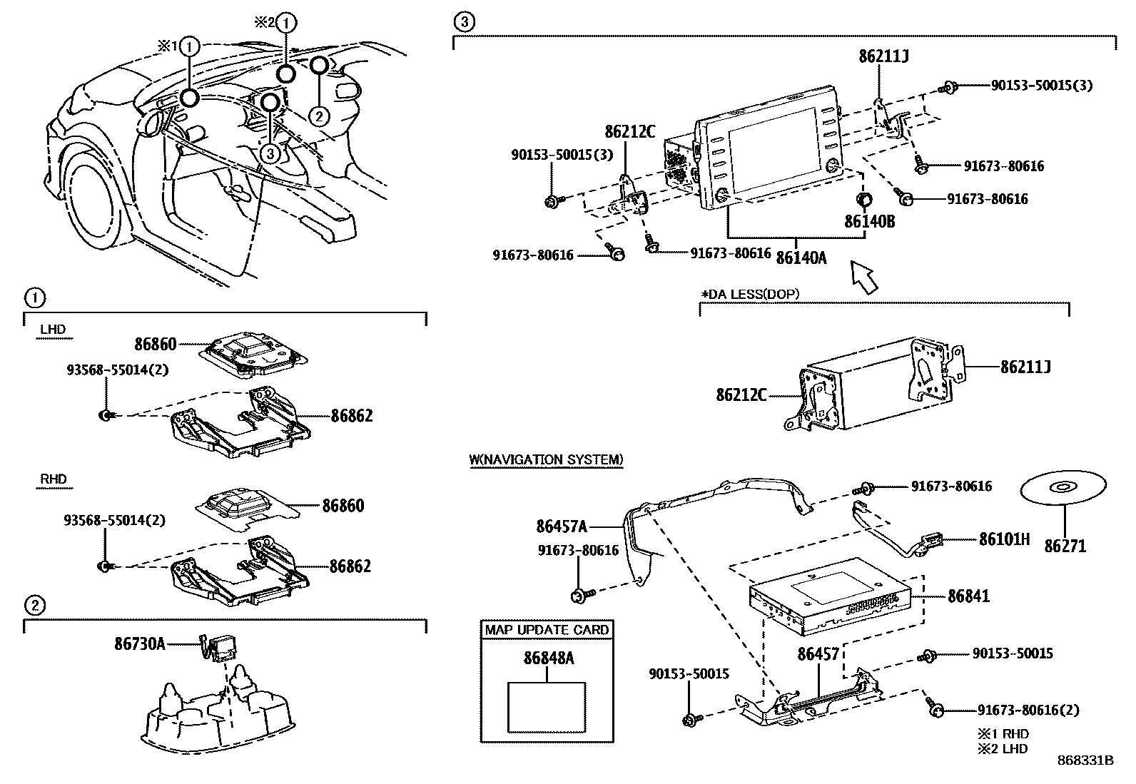 Toyota YARIS 导航和前监视器显示屏 EPC diagram — 868331B