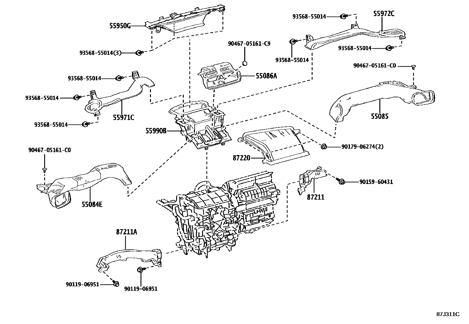 Toyota YARIS 暖风和空调系统 - 控制器和风管 EPC diagram — 87J311C