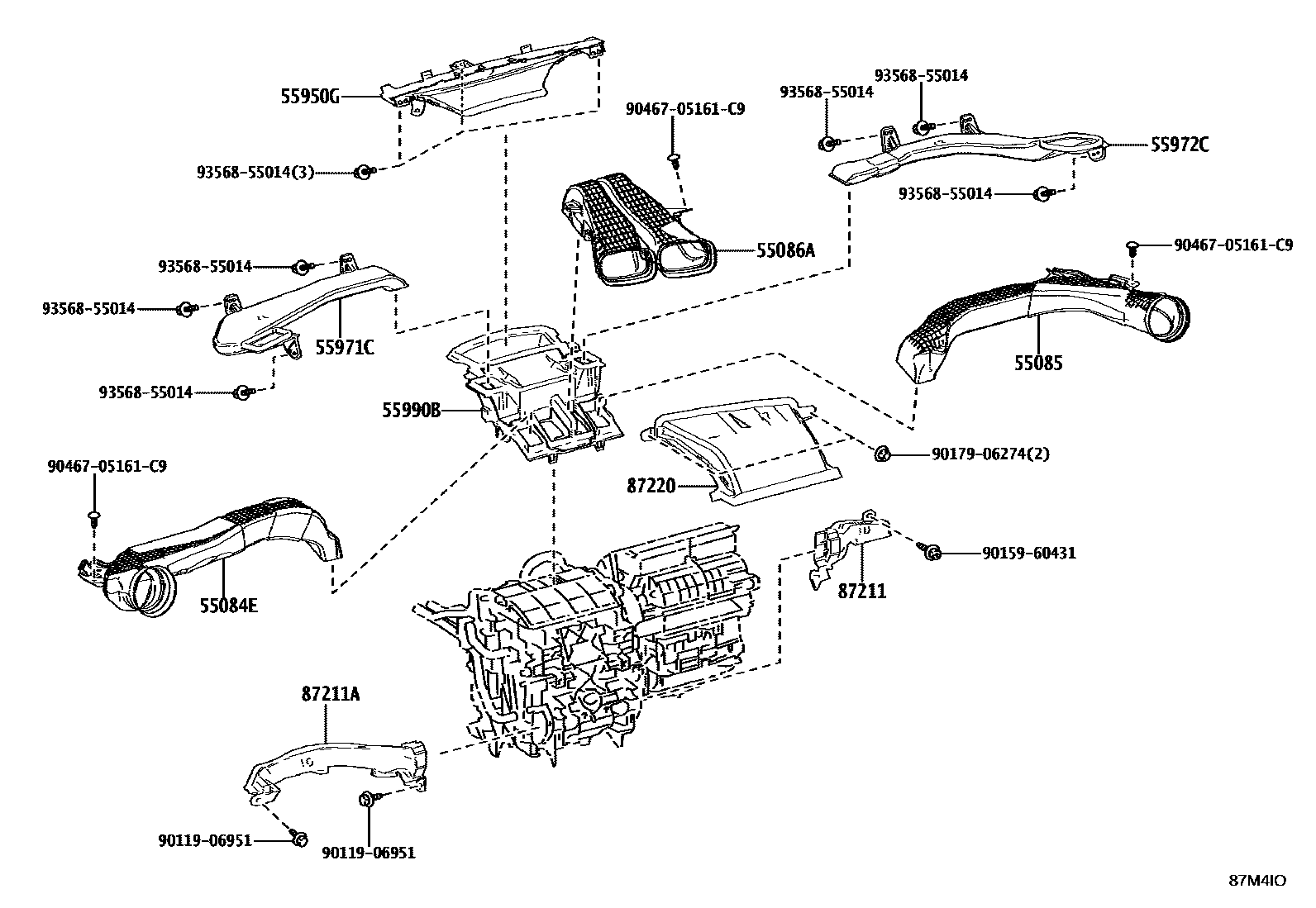 Toyota YARIS 暖风和空调系统 - 控制器和风管 EPC diagram — 87M4IO