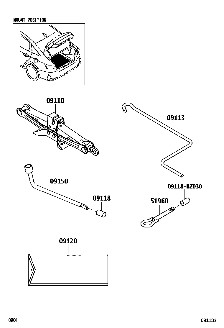 Toyota YARIS Standard Tools EPC diagram — 091131