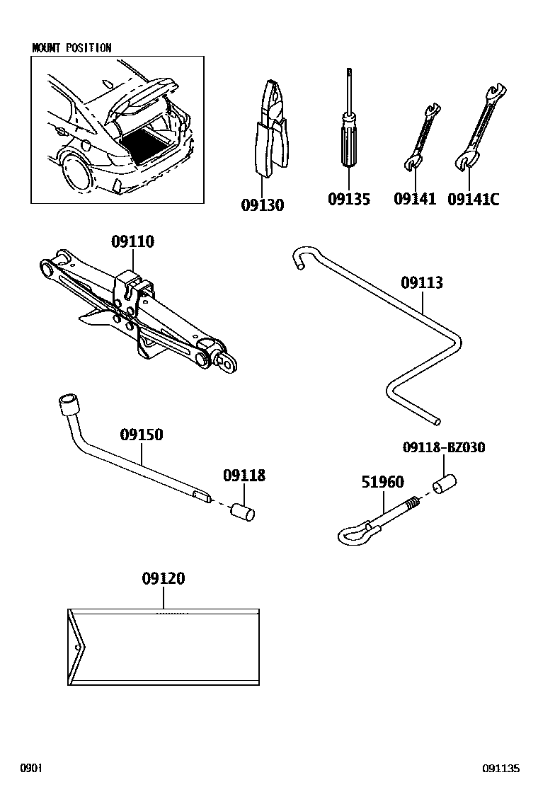 Toyota YARIS Standard Tools EPC diagram — 091135