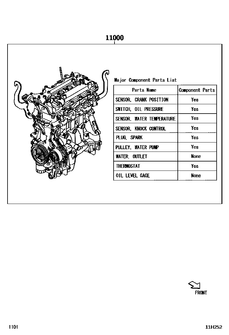 Toyota YARIS Partial Engine Assembly EPC diagram — 11H252