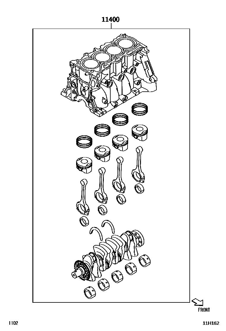 Toyota YARIS Short Block Assembly EPC diagram — 11H162