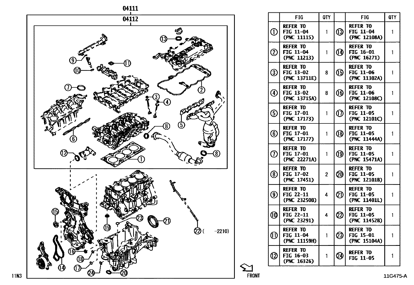 Toyota YARIS Engine Overhaul Gasket Kit EPC diagram — 11G475A