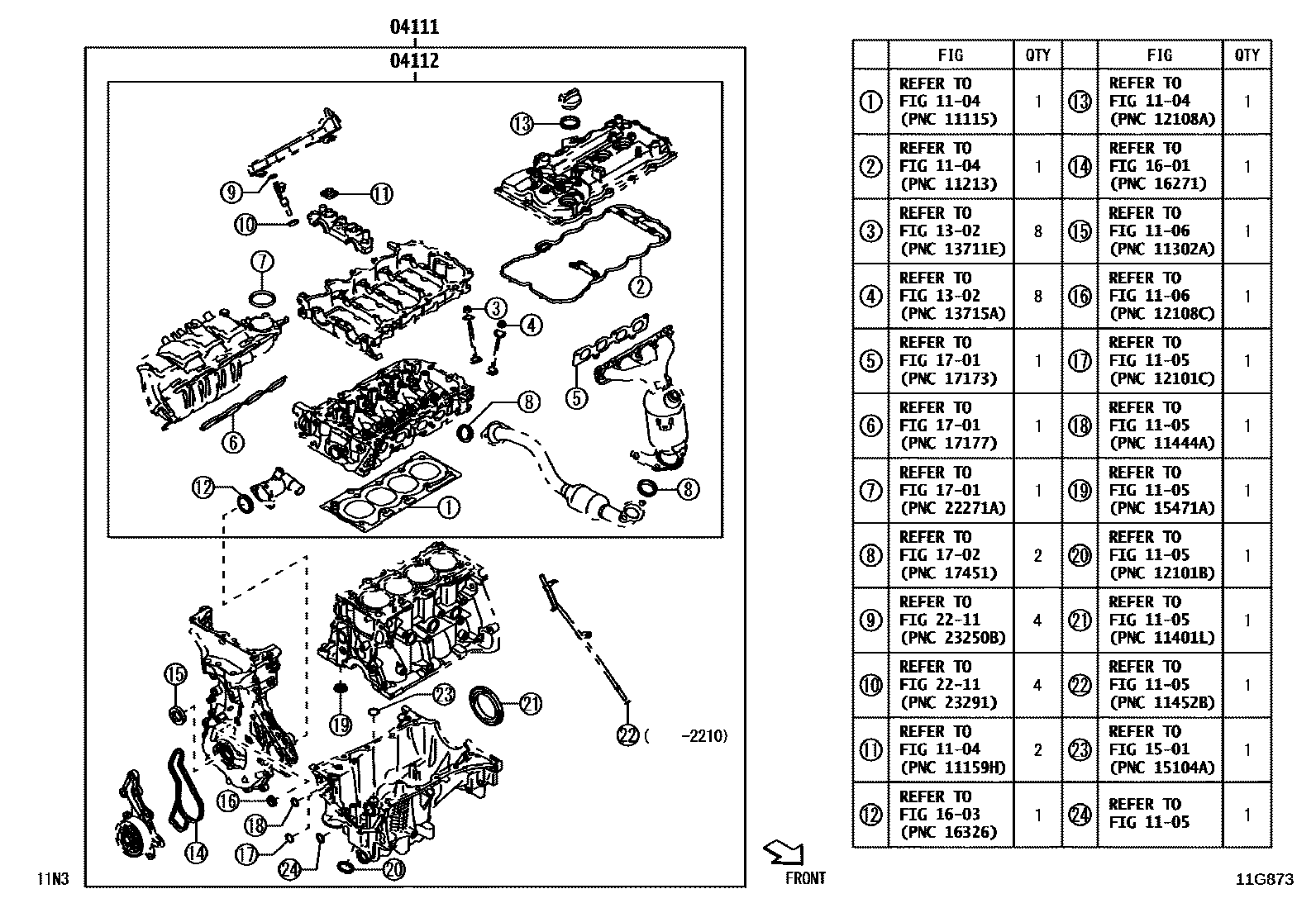 Toyota YARIS Engine Overhaul Gasket Kit EPC diagram — 11G873