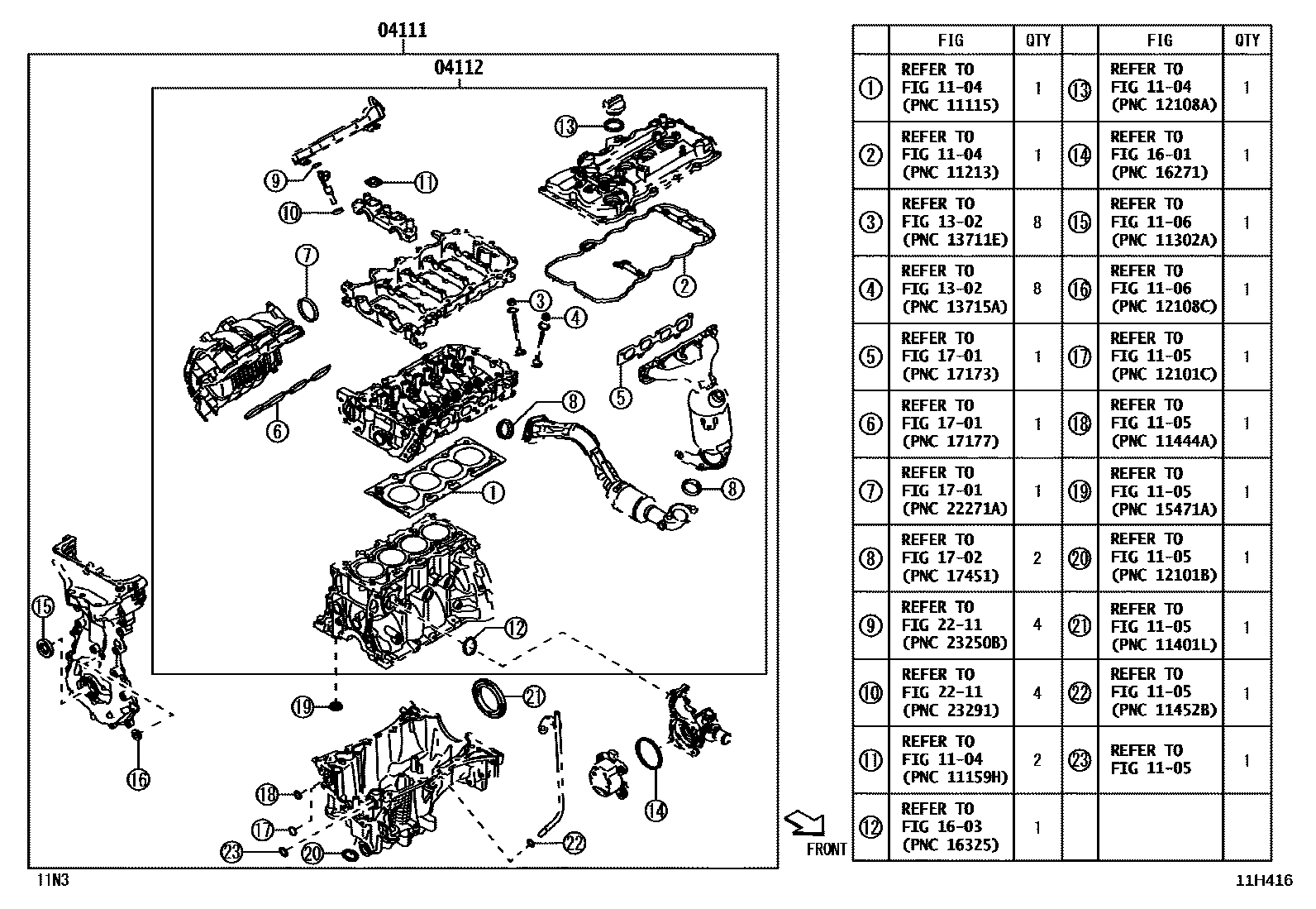 Toyota YARIS Engine Overhaul Gasket Kit EPC diagram — 11H416