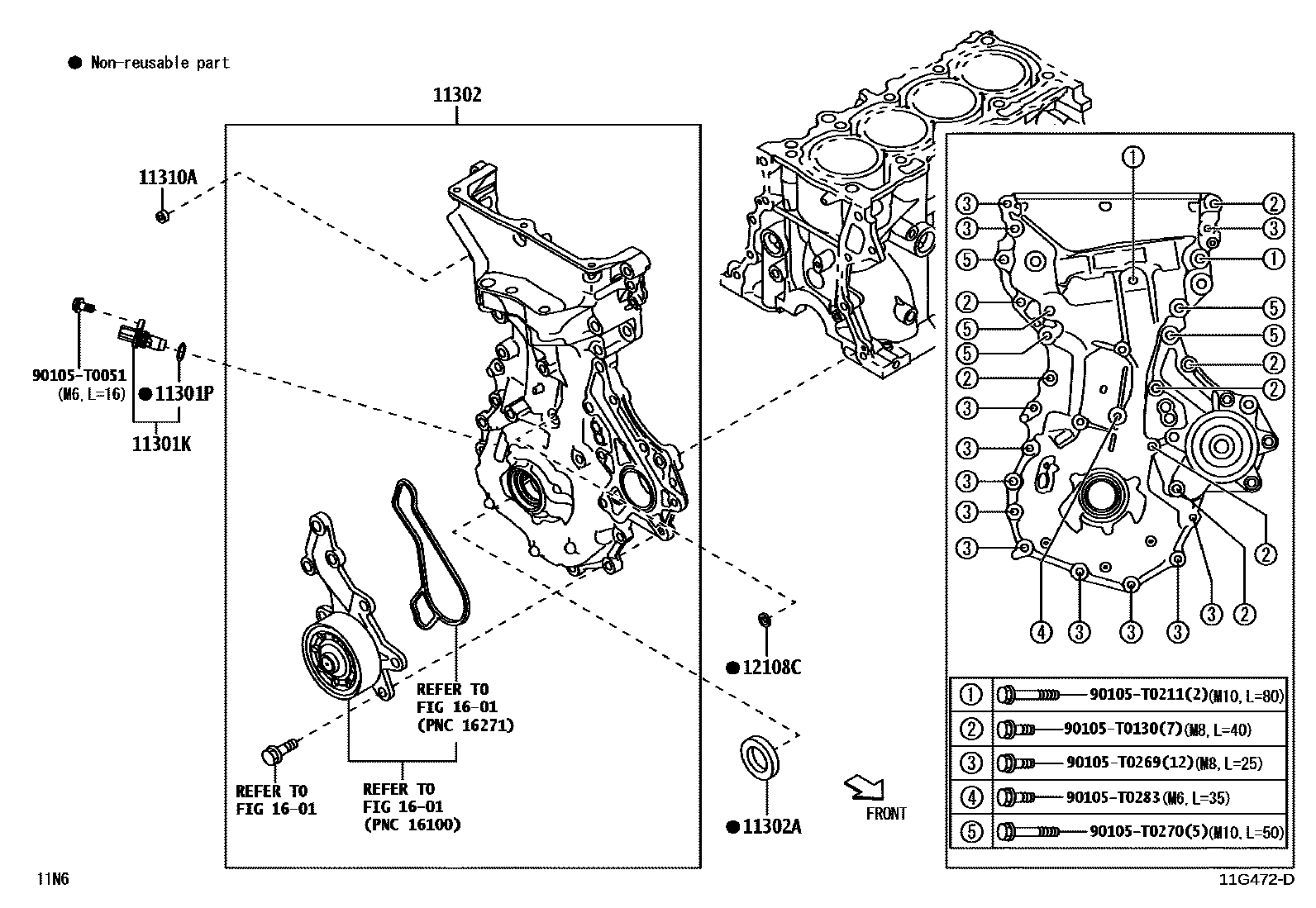 Toyota YARIS Timing Gear Cover & Rear End Plate EPC diagram — 11G472D
