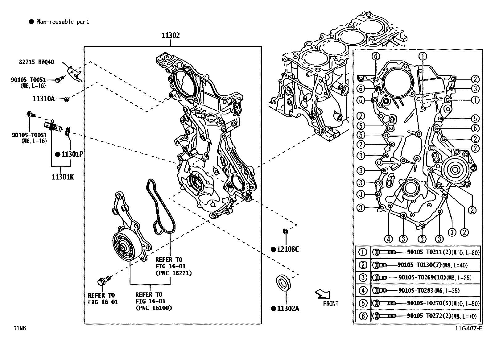 Toyota YARIS Timing Gear Cover & Rear End Plate EPC diagram — 11G487E