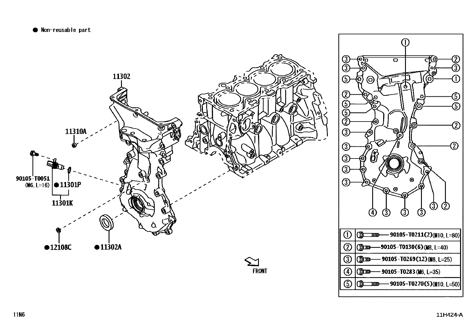 Toyota YARIS Timing Gear Cover & Rear End Plate EPC diagram — 11H424A