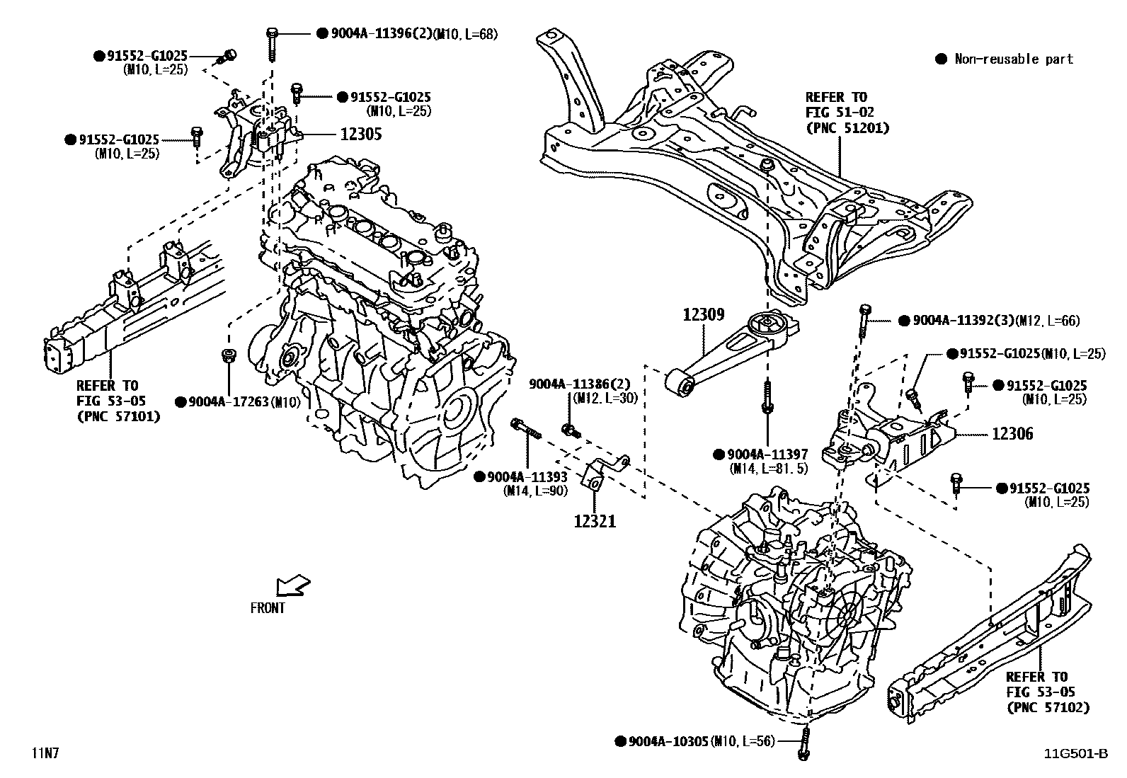 Toyota YARIS Engine Mounting EPC diagram — 11G501B