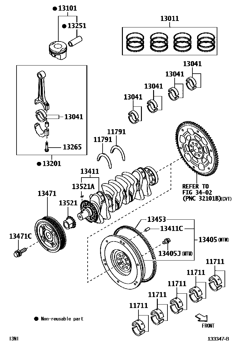 Toyota YARIS Crankshaft & Piston EPC diagram — 133347B