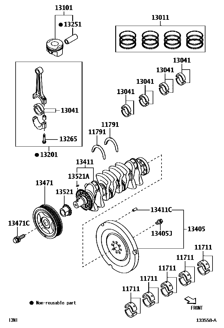 Toyota YARIS Crankshaft & Piston EPC diagram — 133558A