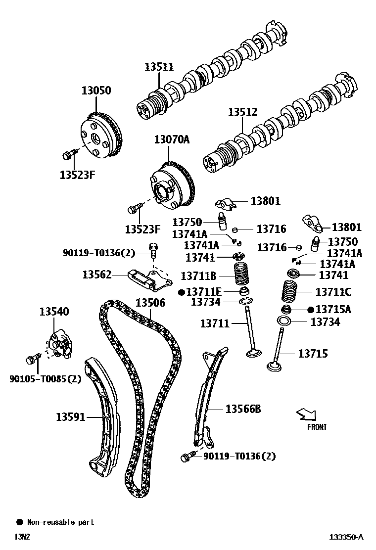 Toyota YARIS Camshaft & Valve EPC diagram — 133350A