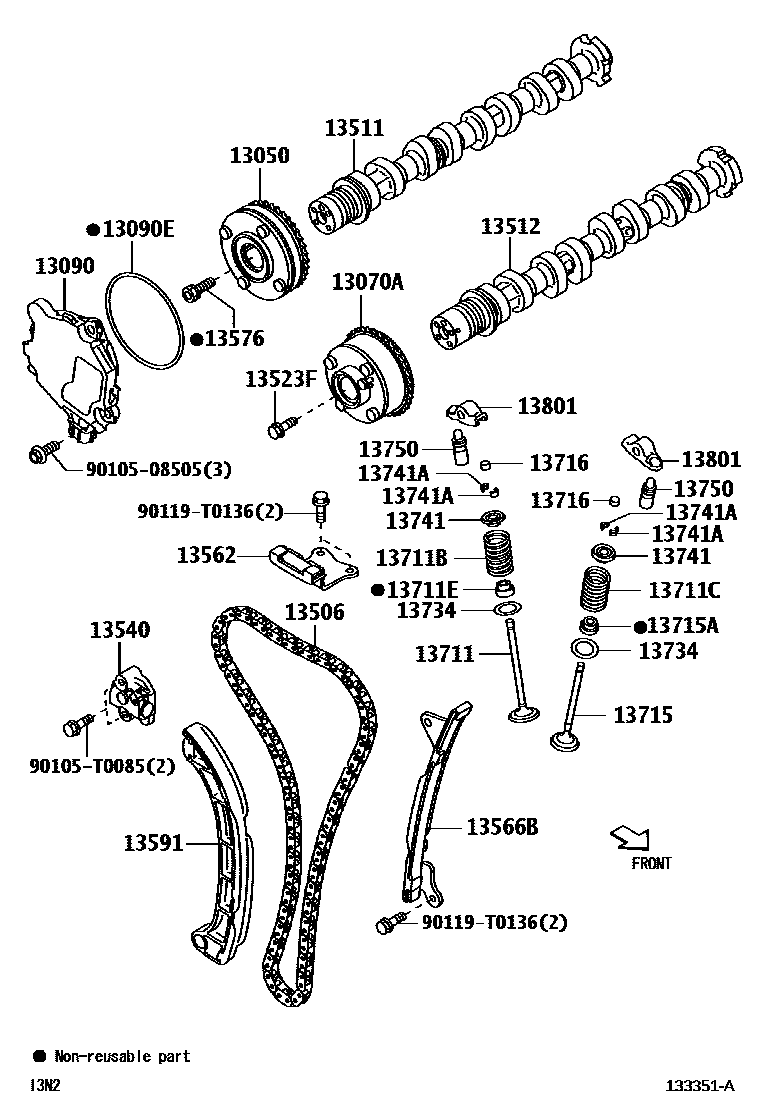 Toyota YARIS Camshaft & Valve EPC diagram — 133351A