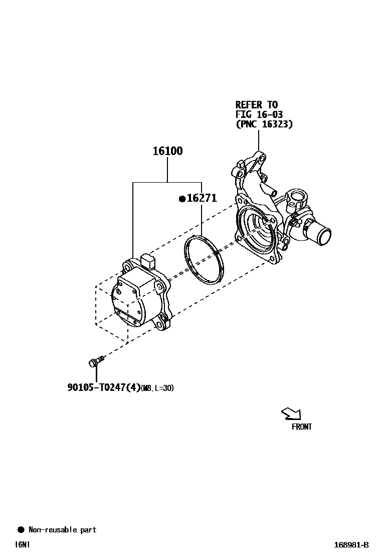 Toyota YARIS Water Pump EPC diagram — 168981B
