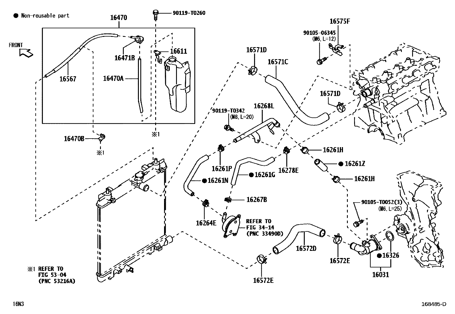 Toyota YARIS RADIATOR & WATER OUTLET EPC diagram — 168485D