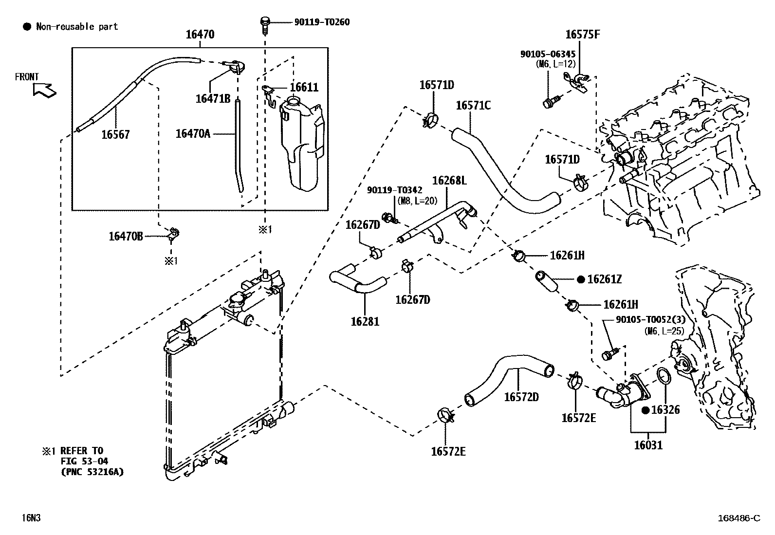 Toyota YARIS RADIATOR & WATER OUTLET EPC diagram — 168486C