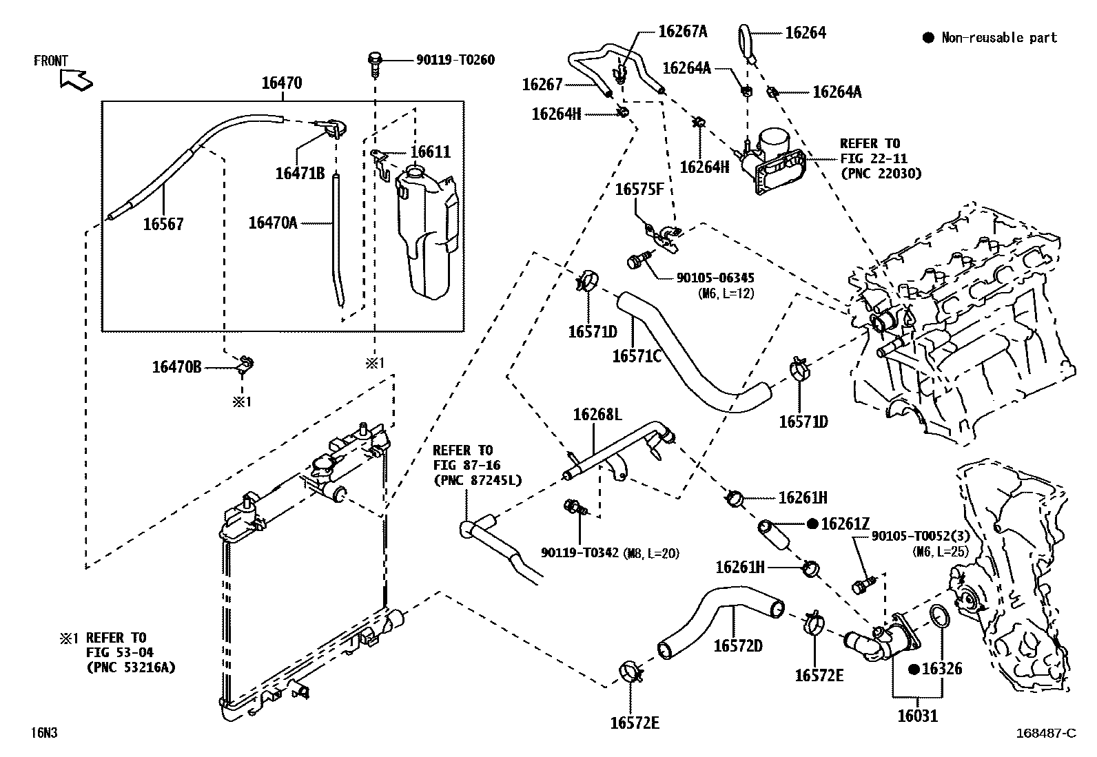 Toyota YARIS RADIATOR & WATER OUTLET EPC diagram — 168487C