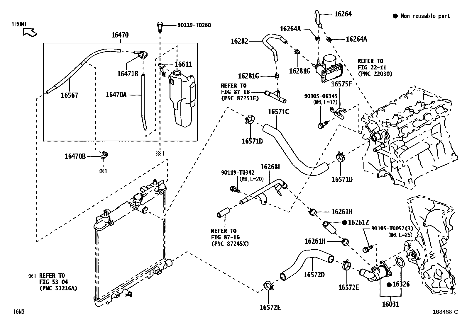 Toyota YARIS RADIATOR & WATER OUTLET EPC diagram — 168488C