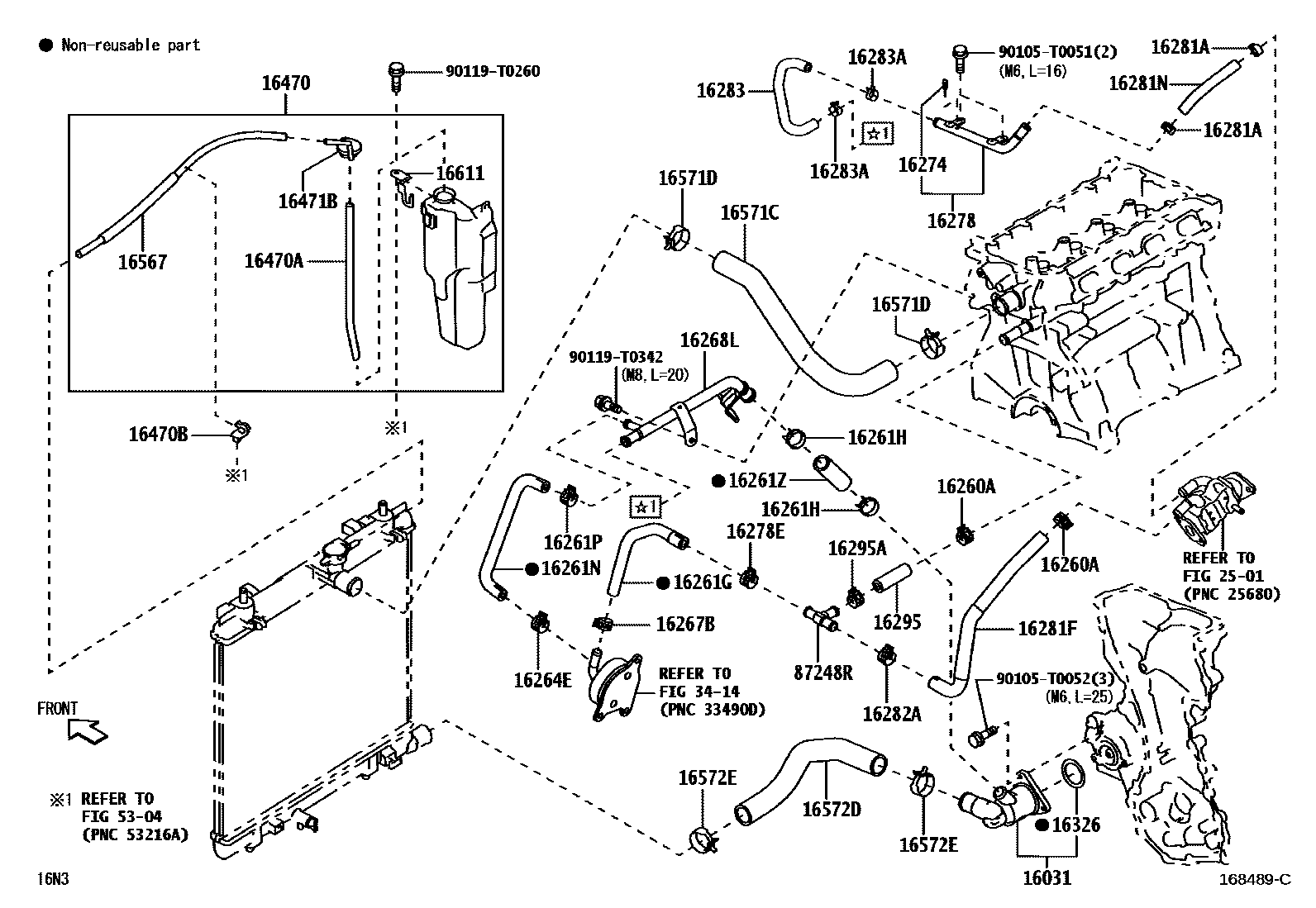 Toyota YARIS RADIATOR & WATER OUTLET EPC diagram — 168489C