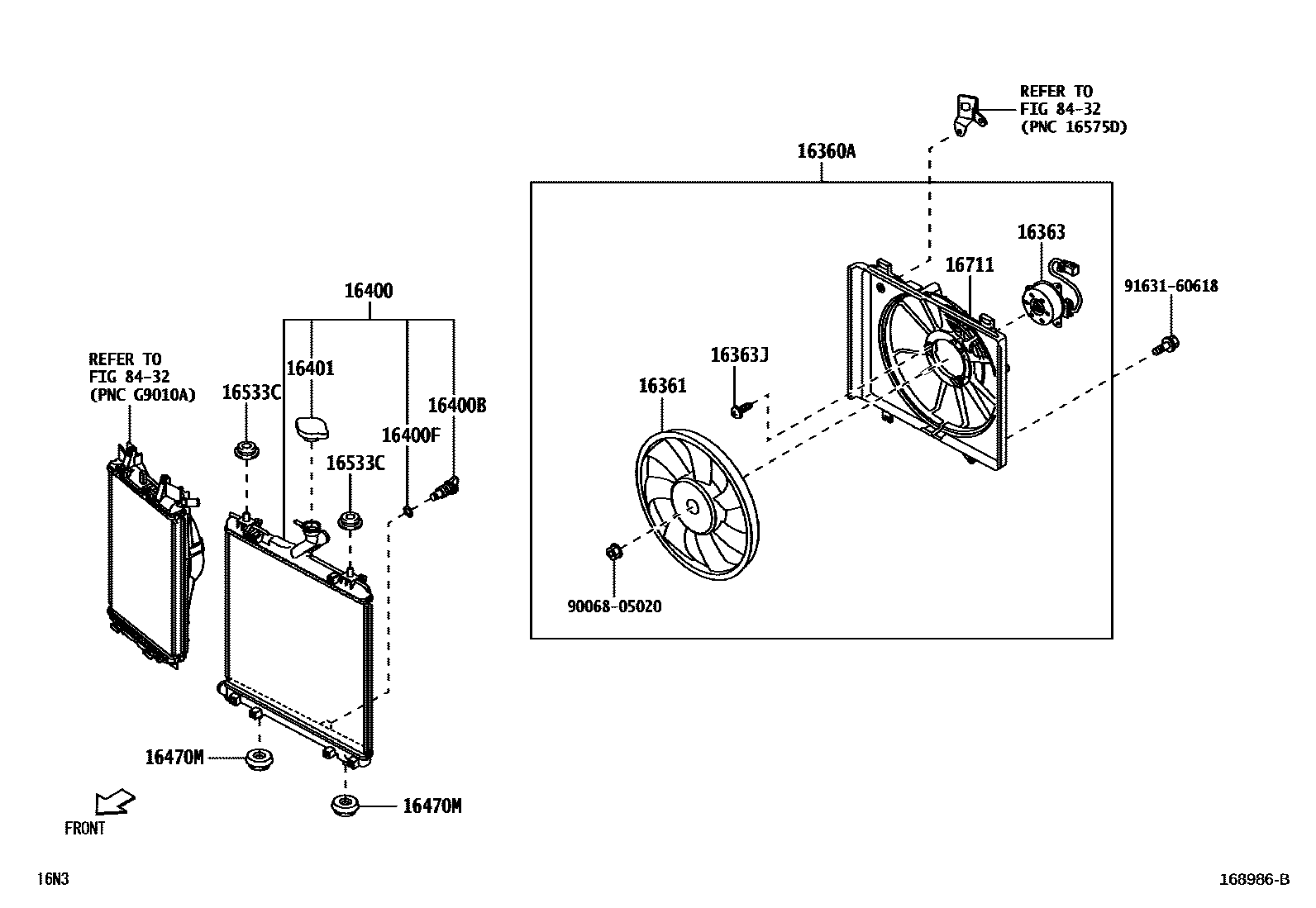 Toyota YARIS RADIATOR & WATER OUTLET EPC diagram — 168986B