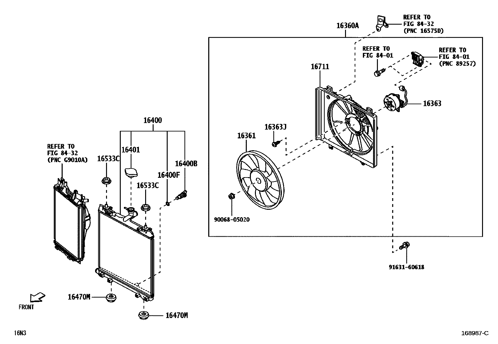 Toyota YARIS RADIATOR & WATER OUTLET EPC diagram — 168987C